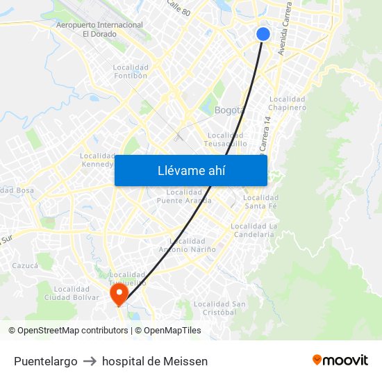 Puentelargo to hospital de Meissen map