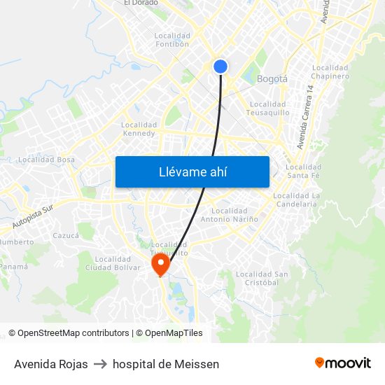 Avenida Rojas to hospital de Meissen map