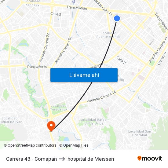 Carrera 43 - Comapan to hospital de Meissen map