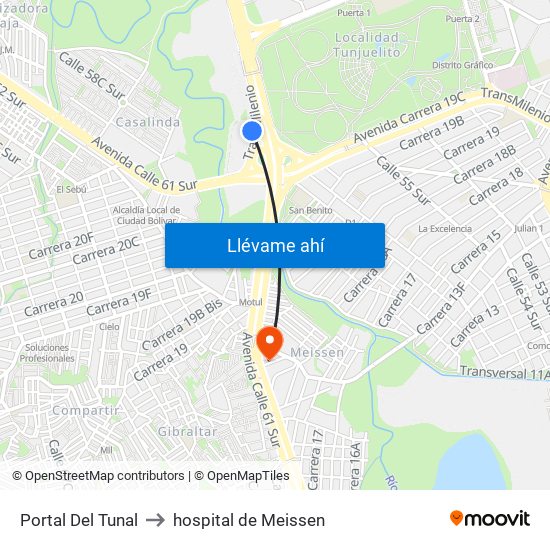 Portal Del Tunal to hospital de Meissen map