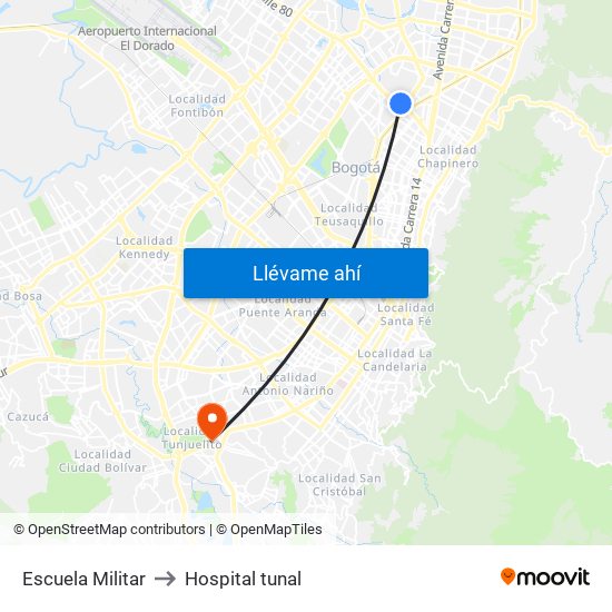 Escuela Militar to Hospital tunal map