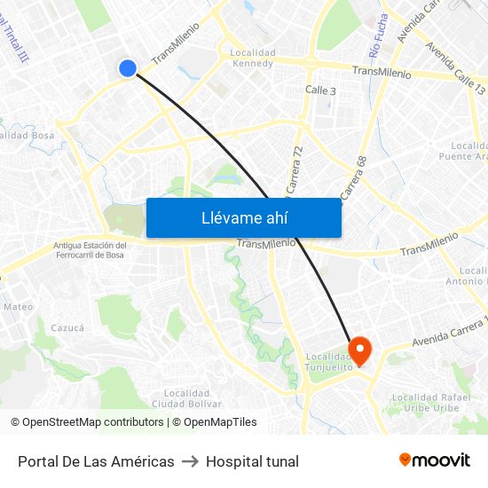 Portal De Las Américas to Hospital tunal map