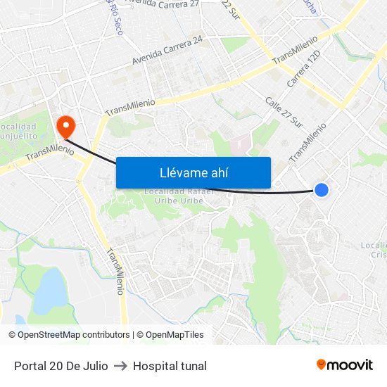 Portal 20 De Julio to Hospital tunal map