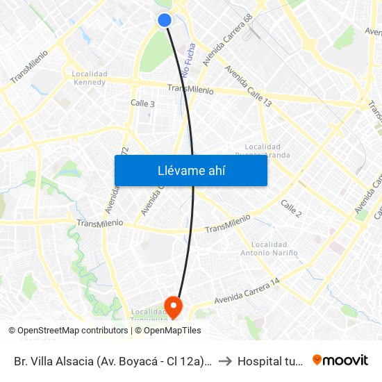 Br. Villa Alsacia (Av. Boyacá - Cl 12a) (A) to Hospital tunal map