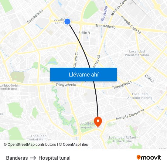 Banderas to Hospital tunal map