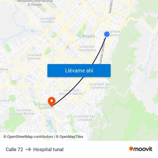 Calle 72 to Hospital tunal map