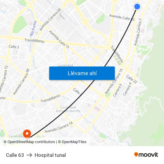 Calle 63 to Hospital tunal map