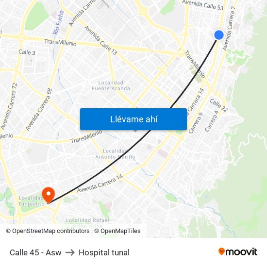 Calle 45 - Asw to Hospital tunal map