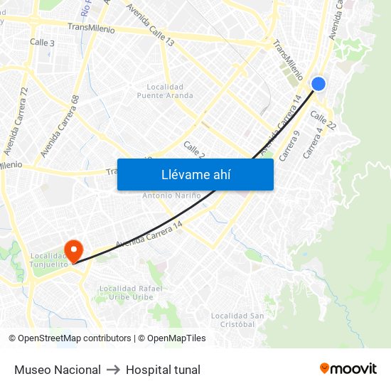 Museo Nacional to Hospital tunal map