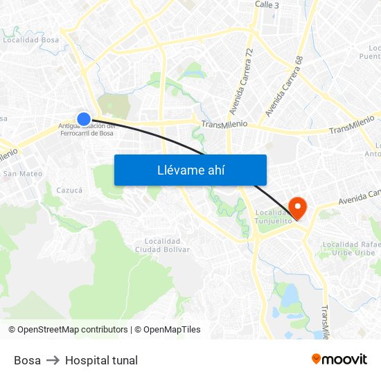 Bosa to Hospital tunal map