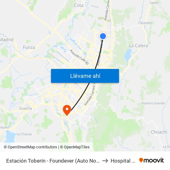 Estación Toberín - Foundever (Auto Norte - Cl 166) to Hospital tunal map