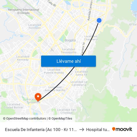 Escuela De Infantería (Ac 100 - Kr 11a) (B) to Hospital tunal map