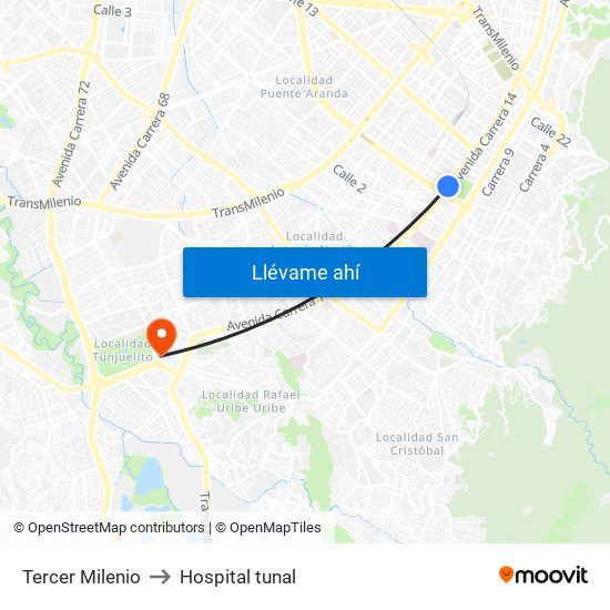 Tercer Milenio to Hospital tunal map