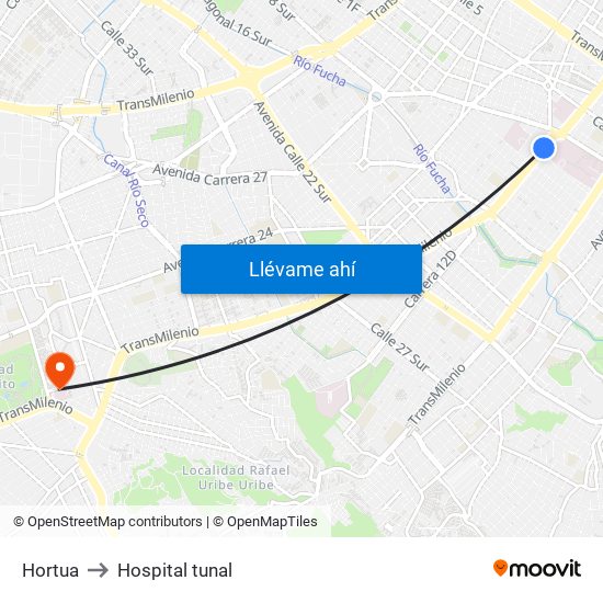 Hortua to Hospital tunal map
