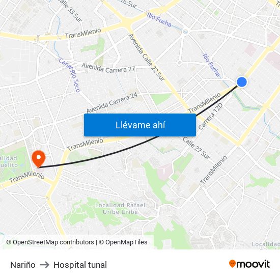 Nariño to Hospital tunal map