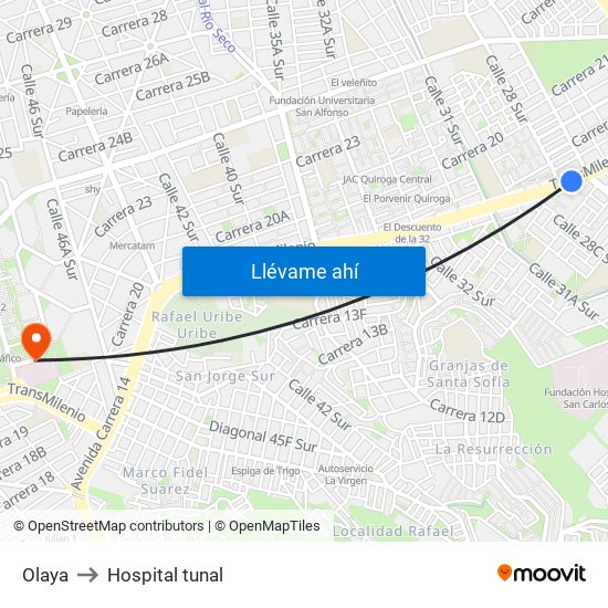 Olaya to Hospital tunal map