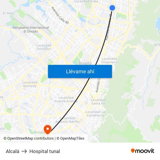 Alcalá to Hospital tunal map