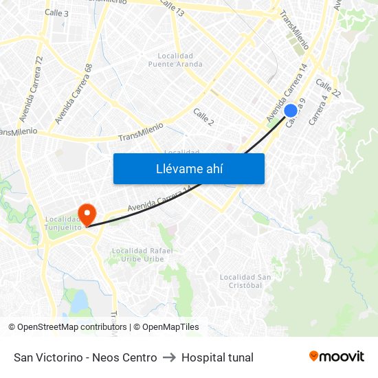 San Victorino - Neos Centro to Hospital tunal map