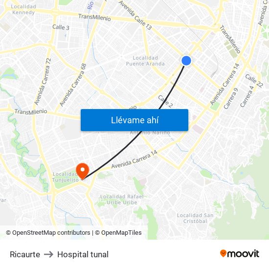Ricaurte to Hospital tunal map