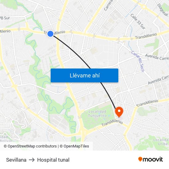 Sevillana to Hospital tunal map