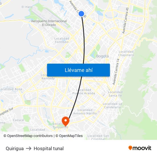 Quirigua to Hospital tunal map