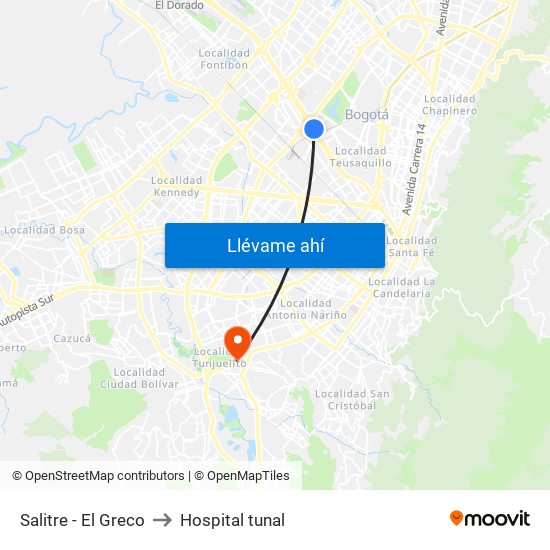 Salitre - El Greco to Hospital tunal map