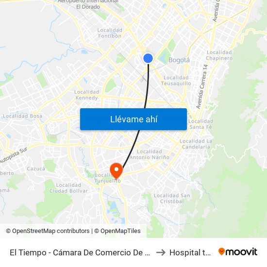 El Tiempo - Cámara De Comercio De Bogotá to Hospital tunal map