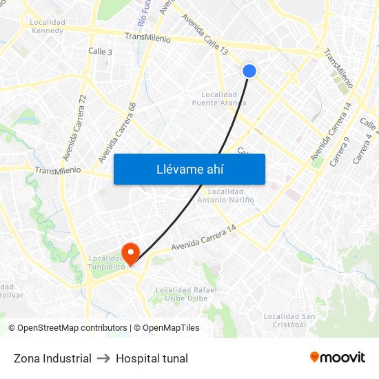 Zona Industrial to Hospital tunal map