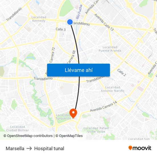Marsella to Hospital tunal map