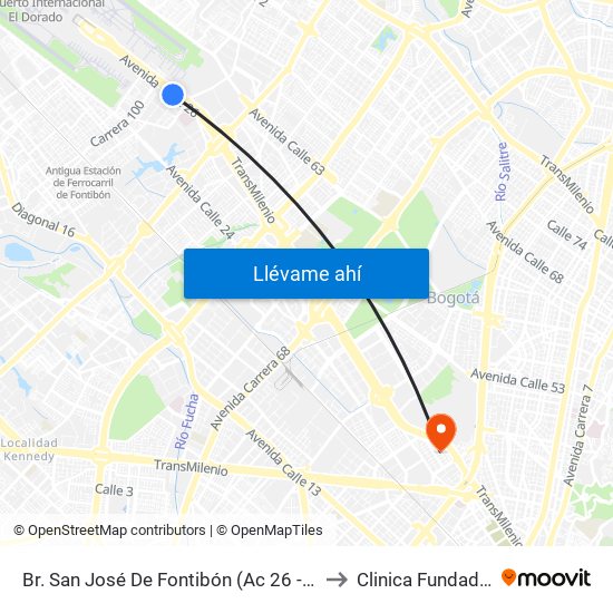 Br. San José De Fontibón (Ac 26 - Kr 96a) to Clinica Fundadores map