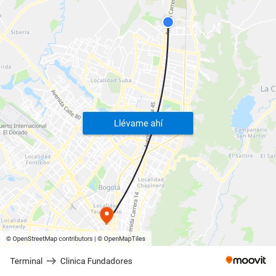 Terminal to Clinica Fundadores map