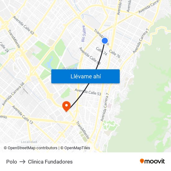 Polo to Clinica Fundadores map