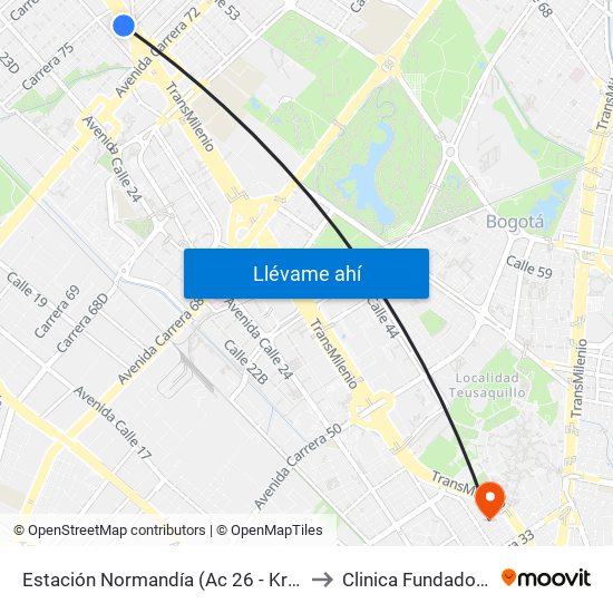 Estación Normandía (Ac 26 - Kr 74) to Clinica Fundadores map