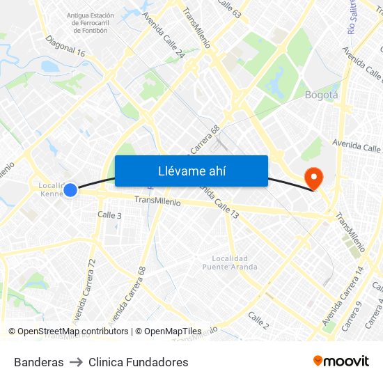 Banderas to Clinica Fundadores map