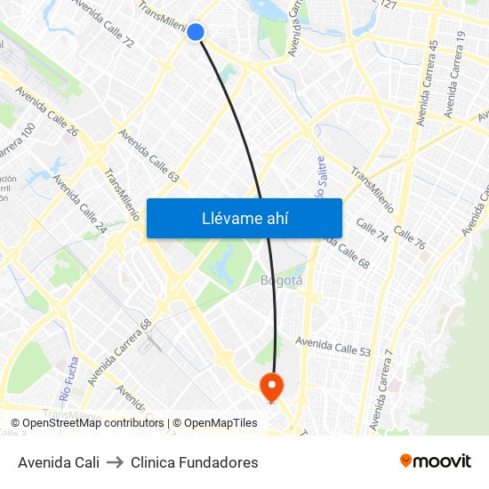 Avenida Cali to Clinica Fundadores map