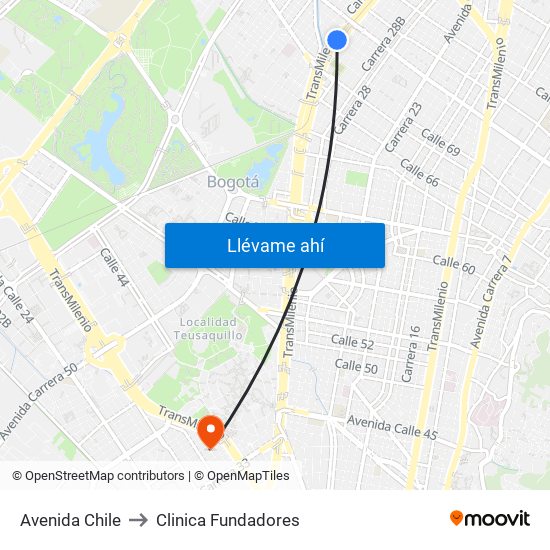 Avenida Chile to Clinica Fundadores map