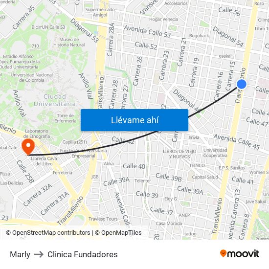 Marly to Clinica Fundadores map