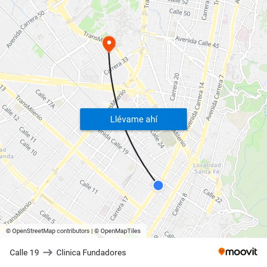 Calle 19 to Clinica Fundadores map