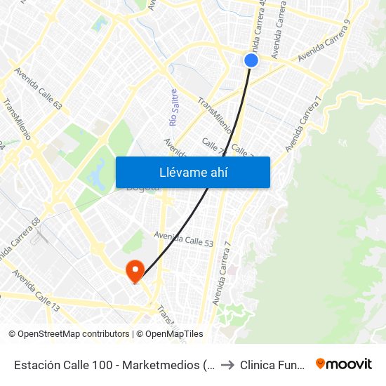 Estación Calle 100 - Marketmedios (Auto Norte - Cl 98) to Clinica Fundadores map