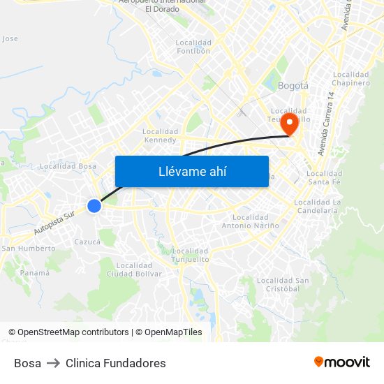 Bosa to Clinica Fundadores map