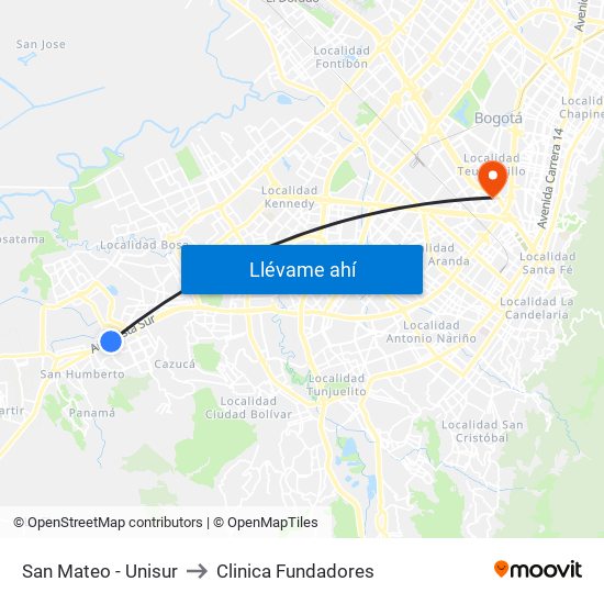 San Mateo - Unisur to Clinica Fundadores map