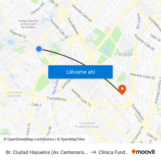 Br. Ciudad Hayuelos (Av. Centenario - Av. C. De Cali) to Clinica Fundadores map