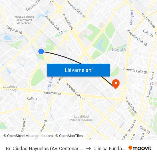 Br. Ciudad Hayuelos (Av. Centenario - Kr 78g) to Clinica Fundadores map