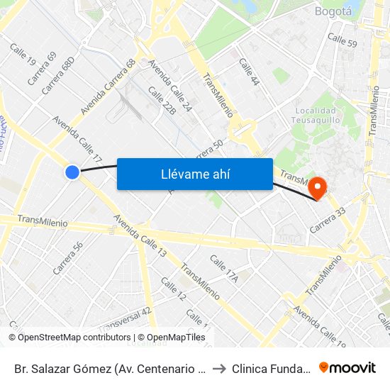 Br. Salazar Gómez (Av. Centenario - Kr 65) (A) to Clinica Fundadores map