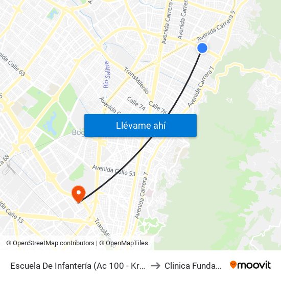 Escuela De Infantería (Ac 100 - Kr 11a) (B) to Clinica Fundadores map