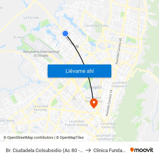 Br. Ciudadela Colsubsidio (Ac 80 - Kr 112a) to Clinica Fundadores map