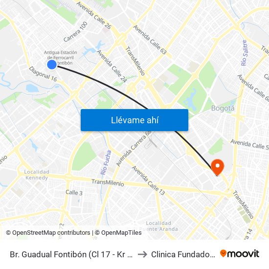 Br. Guadual Fontibón (Cl 17 - Kr 96h) to Clinica Fundadores map