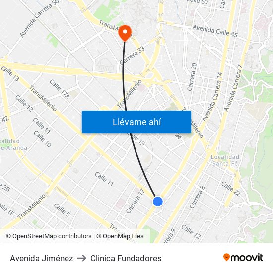 Avenida Jiménez to Clinica Fundadores map