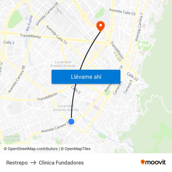 Restrepo to Clinica Fundadores map