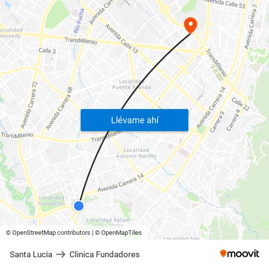 Santa Lucía to Clinica Fundadores map